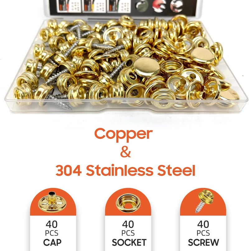 HAPDEN 160 Pcs Snap Buttons,Snap Fasteners Kit 15mm Stainless Steel Snaps Marine Grade Boat Canvas Snaps,3/8" Socket Metal Snaps for Clothing Leather Boat Cover Fabric (Gold) - Image 4